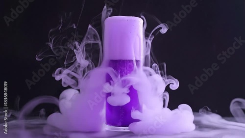 Purple Chemical Reaction with Smoke and Bubbles.