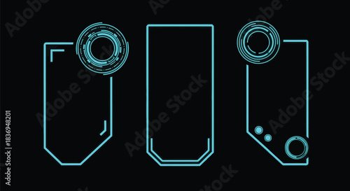 Neon blue futuristic interface elements on black