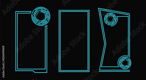 Modern business card design templates with blue lines on black