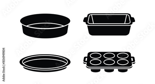 Black silhouettes of baking dishes and pans