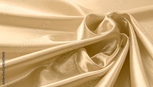 Soft folds and gentle waves of champagne gold satin fabric with subtle highlights silk
