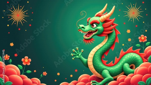 A majestic green dragon sitting atop a vibrant green field, ideal for fantasy or nature-inspired projects
