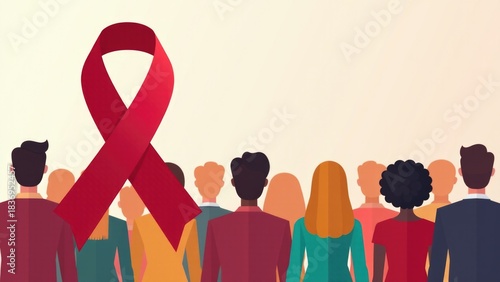 A group of people gathered together with a red ribbon, symbolizing unity and solidarity