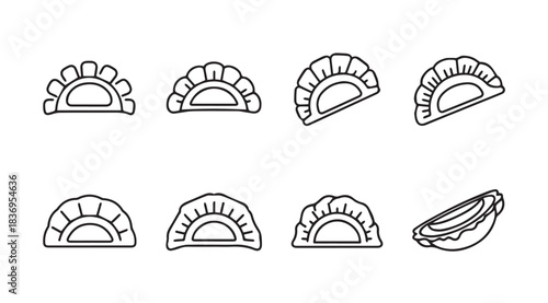 Set of hand-drawn dumpling icons representing different dough folds and styles vector