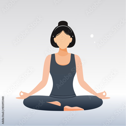 A woman meditating in a yoga lotus pose, practicing mindfulness and relaxation.