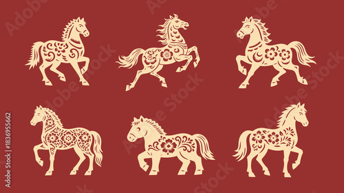 A set of Lunar New Year art horse patterns