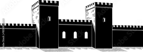 Medieval Castle Fortress Silhouette Vector Icon

