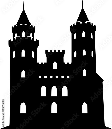 Medieval Castle Fortress Silhouette Vector Icon
