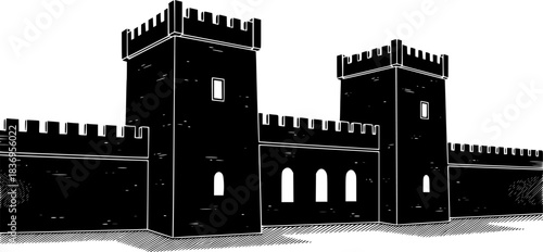 Medieval Castle Fortress Silhouette Vector Icon
