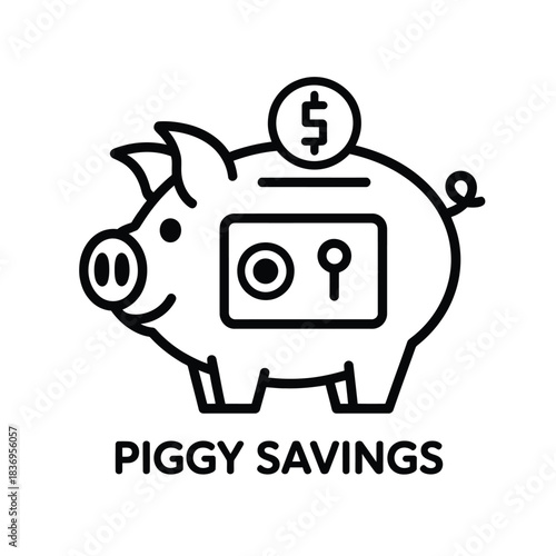 Line art illustration of a piggy bank with a dollar sign symbol