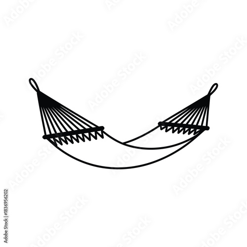Simple black and white illustration of a hanging hammock for relaxation