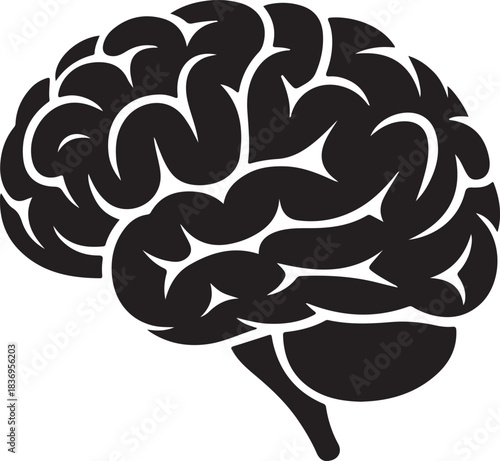 A detailed illustration of a human brain from the side silhouette