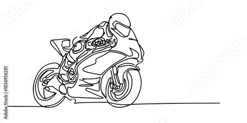 One Line of Speed, A continuous line drawing of a motorcyclist in motion, wearing a helmet and riding a sport bike