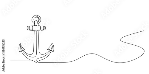 Anchored in Simplicity, A continuous line drawing of a nautical anchor with rope detail and elegant curves