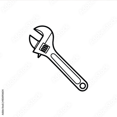 Simple black and white illustration of an adjustable wrench tool