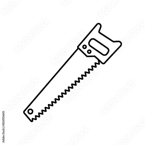 Simple line drawing of a hand saw a common woodworking tool