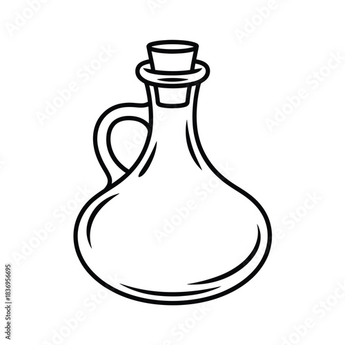 Simple black and white illustration of a vintage oil or wine bottle