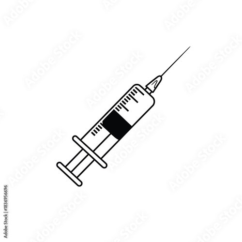 Simple black and white line drawing of a medical syringe