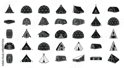 Black and white shelter icons for design