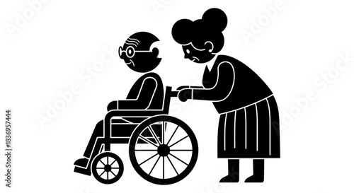 Caregiver assisting disabled child in wheelchair with compassion