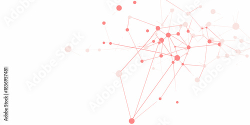 Network connection abstract background with red nodes and lines digital communication technology concept visualizing web links and data sharing in futuristic minimal style vector illustration