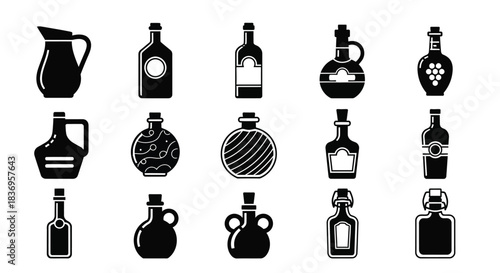 Variety of wine and liquor bottles icons
