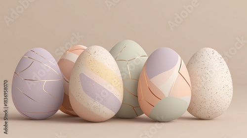 Elegant pastel Easter eggs with gold stripes