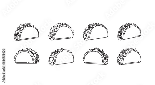 Hand drawn sketch style tacos variety collection appetizing mexican food elements isolated vector