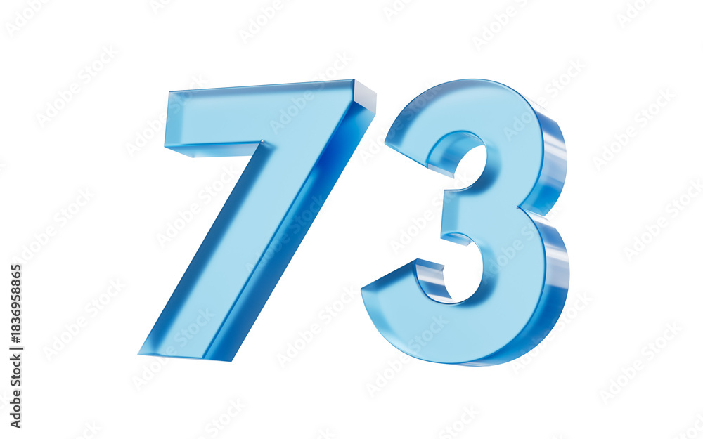 Naklejka premium 3d Glossy Blue number 73 with a smooth finish and reflective highlights. 3d illustration