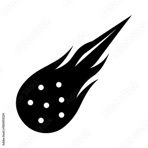 Shooting Meteor Fire Trail Icon on White.