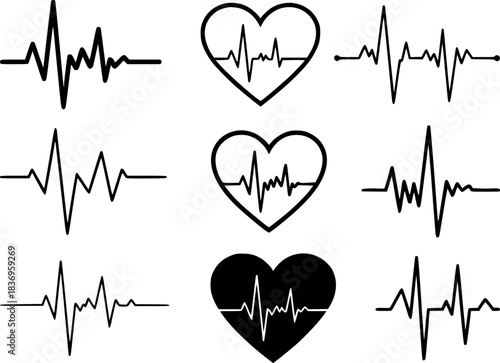 Heartbeat EKG Line Icons and Symbols Collection