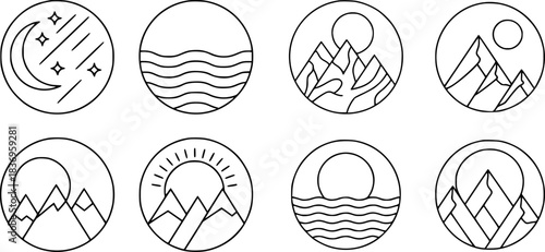 Minimalist Circular Icons Nature Scenes and Celestial Bodies