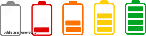 Battery charge level vector icons set on transparent background, colorful power indicator symbols for energy, device, and technology visuals