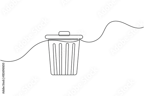 Continuous line drawing of a simple trash can for waste disposal.