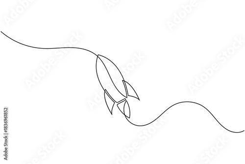 Continuous line drawing rocket, startup launch success concept