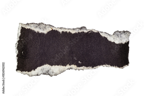 Ripped crumpled kraft black paper isolated on transparent png background,realistic black torn paper edges,old torn paper background