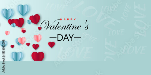 Happy valentines day greeting with heart shapes and balloons