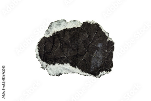 Ripped crumpled kraft black paper isolated on transparent png background,realistic black torn paper edges,old torn paper background
