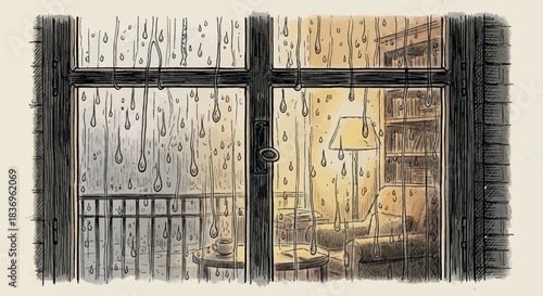 Cozy living room on a rainy day