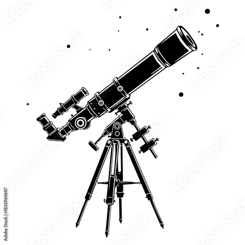 Detailed illustration of a telescope on a tripod, ready for stargazing and celestial observation with its complex mechanism and lens