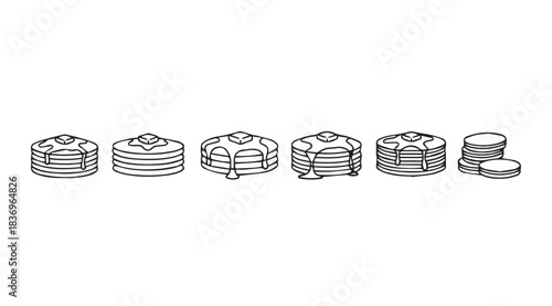 Hand drawn stack of delicious pancakes with syrup drizzle breakfast food elements vector