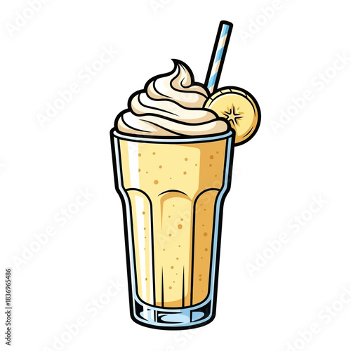 Refreshing tropical banana and vanilla flavored smoothie topped with whipped