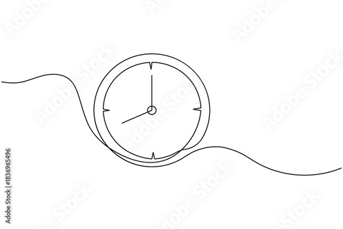 Continuous line drawing of a clock face showing the passage of time.