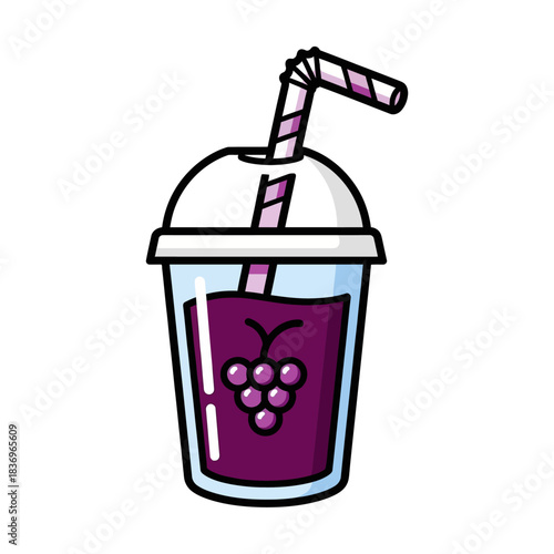 Vibrant purple berry smoothie with striped straw in a clear disposable cup