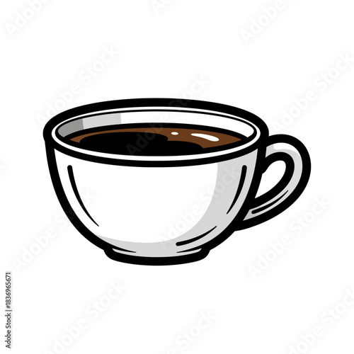 Simple Illustration of a Classic Coffee Cup Filled with Hot Beverage for