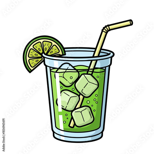 Refreshing citrus infused green beverage over ice with a straw and lime slice