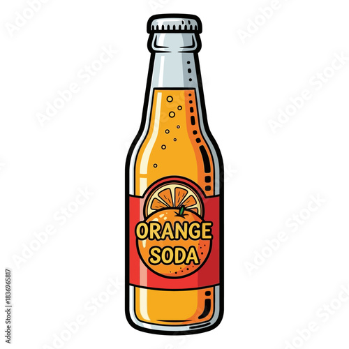 Vivid Illustration of a Bottled Orange Soda with Fresh Citrus Design