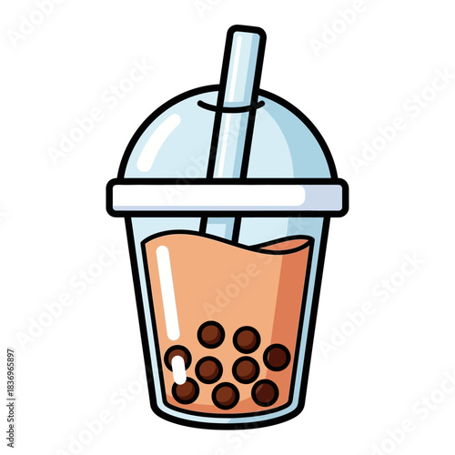 Cartoon-style illustration of a refreshing bubble tea with large straw and