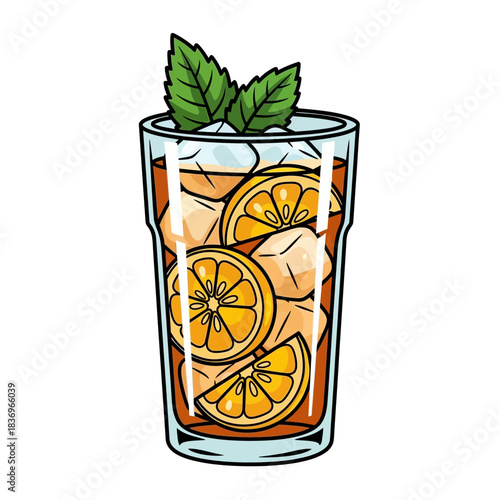 Refreshing citrus-infused chilled beverage with mint and lemon slices in a glass
