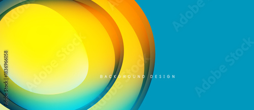Abstract vibrant layers overlap. Yellow, orange, turquoise hues create dynamic visual effect. Modern design element.